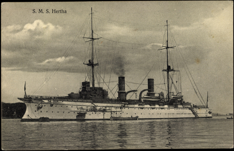 Warship S. M. S. Hertha near the coast