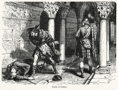 Death of Comyn, Illustration from John Cassell's Illustrated History of England, Vol. I from the earliest period to the reign of Edward the Fourth, Cassell, Petter and Galpin, 1857 (litho)