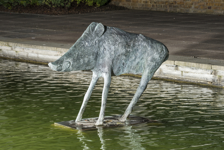 Boar (1970) by Elisabeth Frink, The Water Gardens, Harlow, Essex., UK (photo)