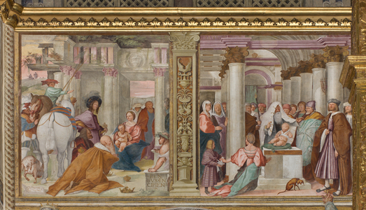 Central Aave, Fifth North Span, Adoration of the Magi, Presentation at the Temple, Gian Francesco Bembo, 1515-16