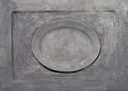 Platter Collage (oil, composition and plate on canvas)
