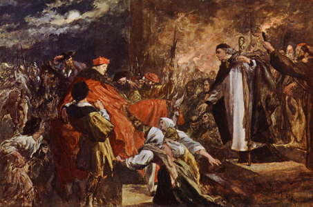 Arrival of Cardinal Wolsey at Leicester Abbey (colour litho)