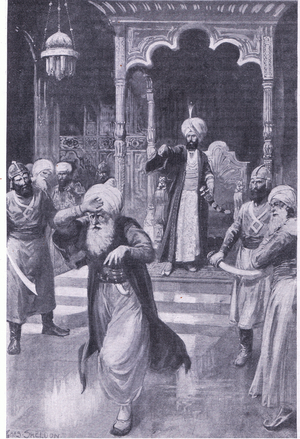Haroun Al-Raschid betrays his friend, illustration from My Magazine (Arthur Mee), c.1920-30 (litho)