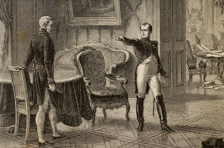 Napoleon Bonaparte (1769-1821) meets with Klemens von Metternich (1773-1859) at Desden 1813 (engraving)
