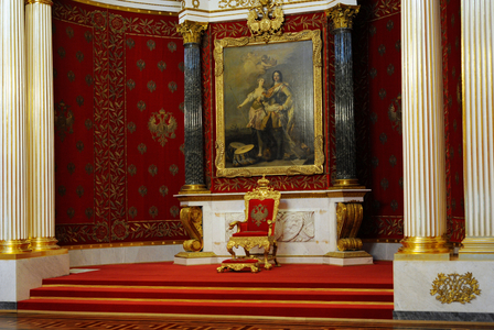 The State Hermitage Museum. View of Peter the Great Hall (Small Throne Room) in the Winter Palace. By Auguste Montferrand, 1833, Late classicism. Saint Petersburg. Russia.