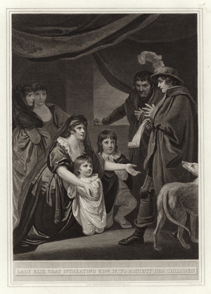Lady Eliz Gray intreating Edw IV to protect her children (engraving)