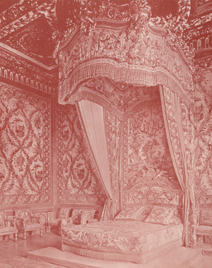 Bed of Marie Antoinette, Fontainebleau Palace (b/w photo)