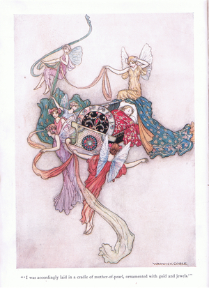 I was accordingly laid in a cradle of mother of pearl, ornamented with gold and with jewels