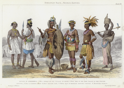 Ethiopian Race, Negros, Kaffirs (coloured engraving)