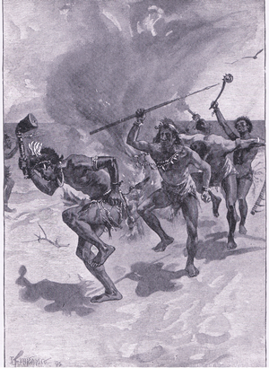 They were all dancing around a fire (litho)