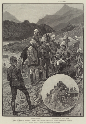 The Black Mountain Expedition, General Elles and Staff getting First Sight of the Enemy at Shringri (engraving)