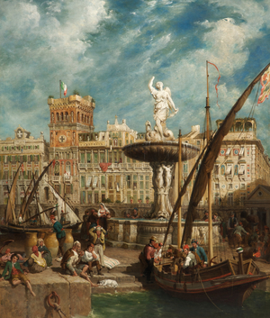The Fountain, Port of Genoa, Italy, 1855 (oil on canvas)