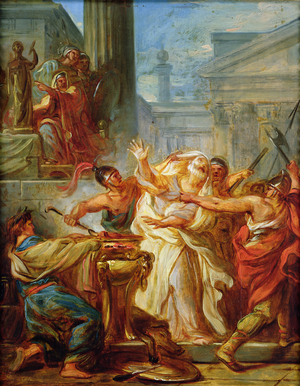 Eleazar refusing to eat pork (oil on canvas)