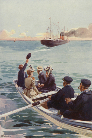 The steamer was shrinking every second (colour litho)