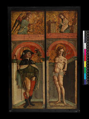 St Roch and St Sebastian; above, The Annunciation (recto), before 1544 (egg tempera with gold and oil glazes on panel) [see 5938234]