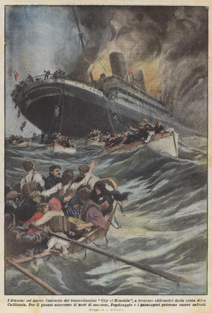 The dramas of the sea, the fire of the transatlantic City of Honolulu, three hundred kilometers from  (colour litho)