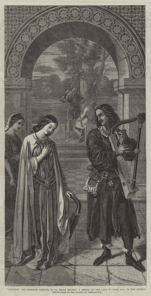 Courtesy, Sir Tristram harping to La Belle Isoude (engraving)