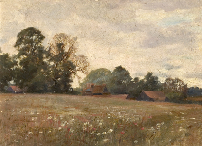 Haymaking (recto), 1880-1955 (oil on wood)