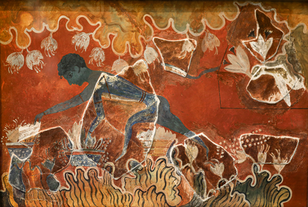 The  'Blue Boy' or 'Saffron Gatherer' fresco from Knossos Palace, 1600-1300 BC