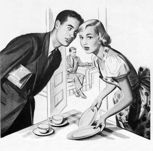 Man Telling a Woman a Secret, 1950 (screenprint)
