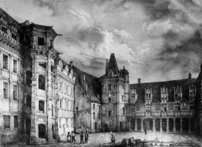 Blois castle (France) : interior of the court, engraving (19thcentury)