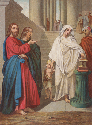 The Widow's Mite (colour litho)