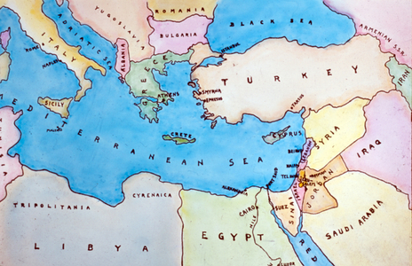 Map of the Eastern Mediterranean and surrounding countries.