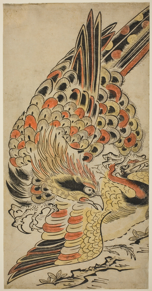 A Hawk Capturing a Crane in Flight, c.1715 (hand-coloured woodblock print)