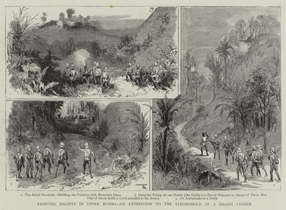 Fighting Dacoits in Upper Burma, an Expedition to the Stronghold of a Dacoit Leader (engraving)