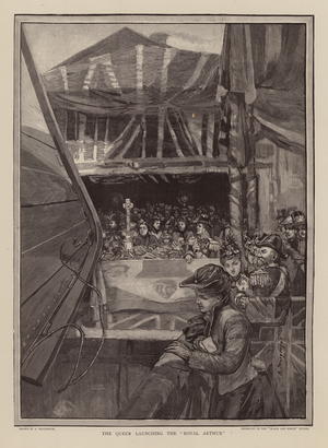 Launch of HMS Royal Arthur by Queen Victoria, 26 February 1891 (engraving)