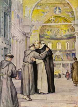 Meeting of St Francis and St Dominic (colour litho)