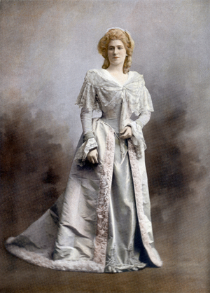 French comedian Blanche Dufrene as Marie-Antoinette in play "Theroigne de Mericourt" in Paris, photo from french paper "Le Theatre" january 1903
