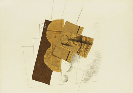 Bottle and Glass, 1913 (charcoal and collage on paper)