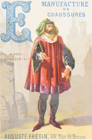 Letter E - Fashion under Louis XI (men's costume) ,1880 (chromolithography)