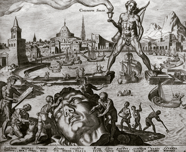 The Colossus of Rhodes, plate 4 from The Eight Wonders of the World, engr. Philips Galle, 1572 (engraving)