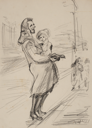 Beggar Woman on Liffey Bridge, Dublin (pencil on paper)