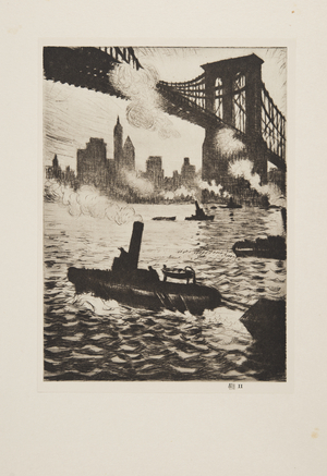 Under Brooklyn Bridge, pub 1921 (etching)