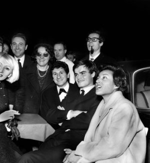 Singer Marcel Mouloudji and Actor Jean-Claude Drouot Among The Audience For Jacquesbrel'S Concert at Cabaret "L'Echelle De Jacob" in Paris January 25, 1965 (b/w photo)