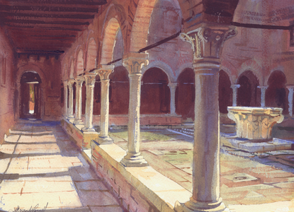 Cloister at San Francesco del Deserto, 2008 (watercolour)