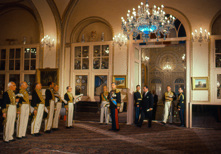 Mohammad Reza Shah Pahlavi, Shah of Iran, receives Iranian officials at Gulistan Pala…, 1960 (photo)