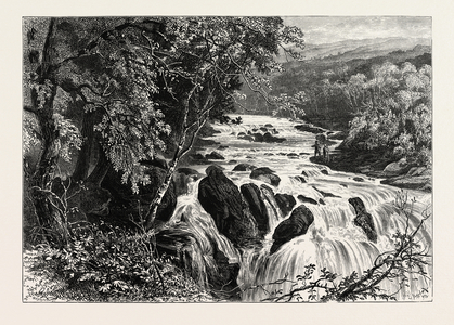 At the Head of the Swallow Falls, Betws-Y-Coed, Wales, UK, 19th Century Engraving