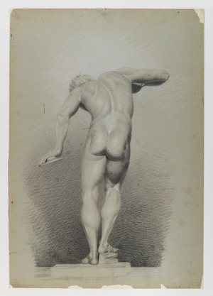Nude Study, c.1848 (black and white crayon on blue-green, medium-weight, slightly textured wove paper)