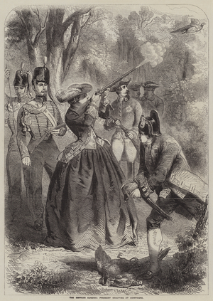 The Empress Eugenie, Pheasant Shooting at Compiegne (engraving)