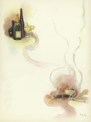 Wine and cigars at the Savoy Hotel (colour litho)
