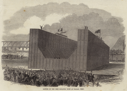 Launch of the Iron Floating Dock at Callao, Peru (engraving)