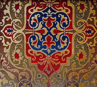silk wall covering (Wall paper) from the dining room at  Charlecote Park;