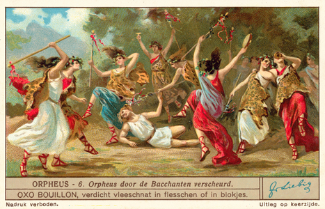 Orpheus torn to pieces by the Bacchantes (chromolitho)