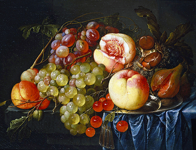 A Still Life with Fruit on a Ledge (oil on canvas)