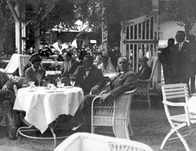 Cafe in the garden of the Hotel Esplanade in Berlin (b/w photo)