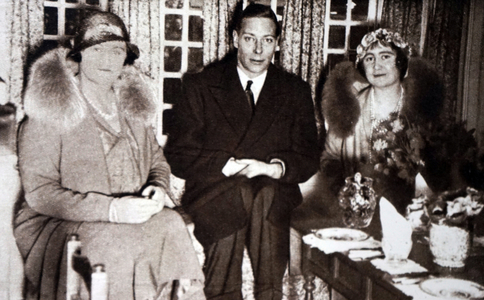 Prince Albert and Lady Elizabeth accepting a gift on behalf of their eldest daughter Princess Elizabeth, 1920s (b/w photo)